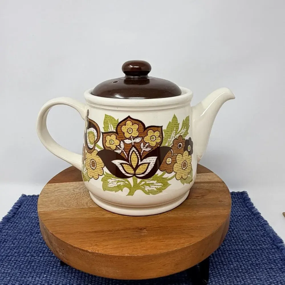 MidCentury Sadler Vintage Stoneware Pottery Floral Tea Pot Teapot England Coffee